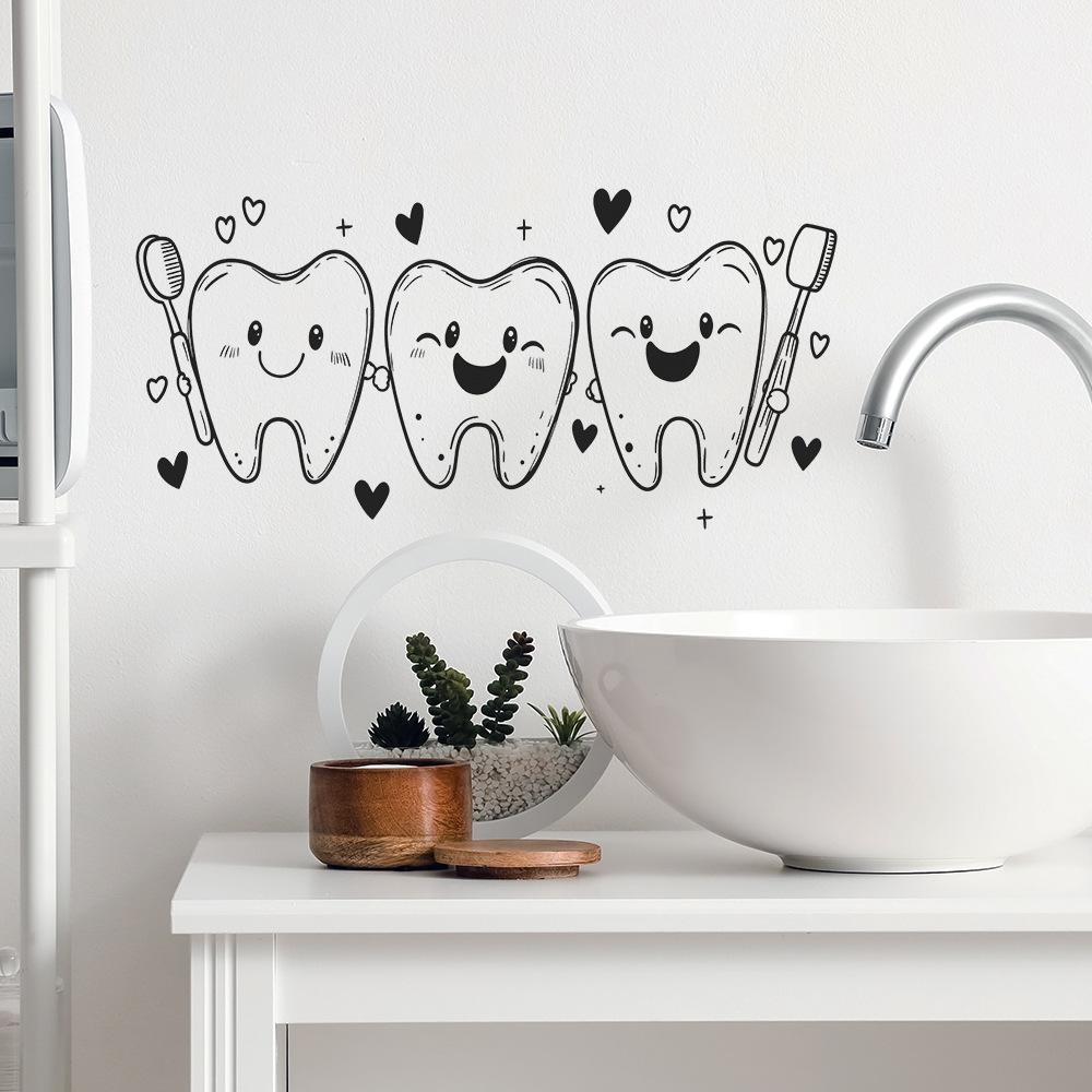 Cartoon Tooth Design Wall Sticker Pvc Waterproof Easy To Tear And Install For Bathroom Bedroom Washbasin Home Decoration