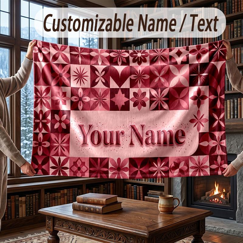 Abstract Geometric Theme Throw Blanket Custom Name Text Personalized Blanket Soft Cozy Blanket for Home Sofa Bed