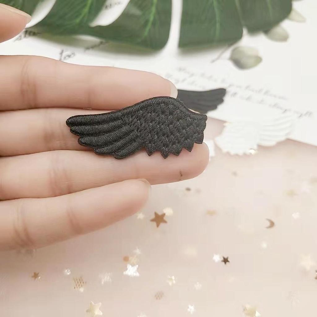 Na Yang Black & White Wings Embroidery Patch - Cute Self-Adhesive Decorative Applique for Shoes & Clothing