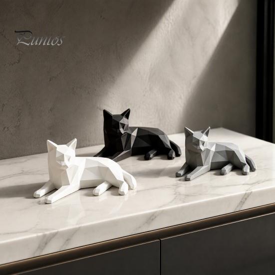 Simple Aesthetic Room Decor 3D Printed Geometric Cat Figurine, Minimalist Desktop Sculpture for Lovers, Modern Home Ornaments Nordic Style Small