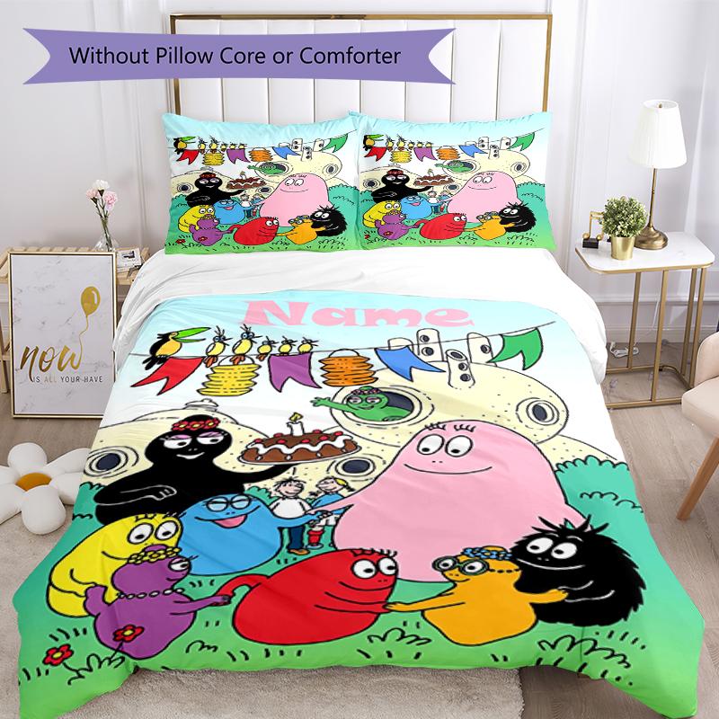 3pcs Custom Name Barbapapa Bedding Set Duvet Cover Closure Includes 1 Duvet Cover & 2 Pillowcases, Soft and Comfortable for All Seasons.