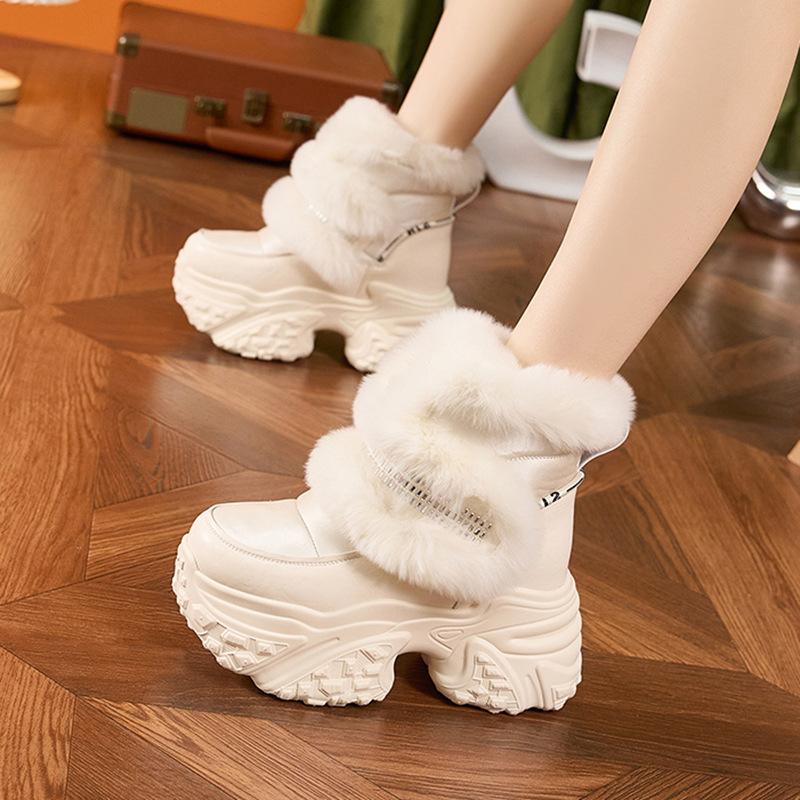 Snow Boots Women's Height-increasing Women's Shoes In the Winter of 2025 New Muffin Thick-soled Fluffy Shoes Piled and Thickened Warm Short Boots