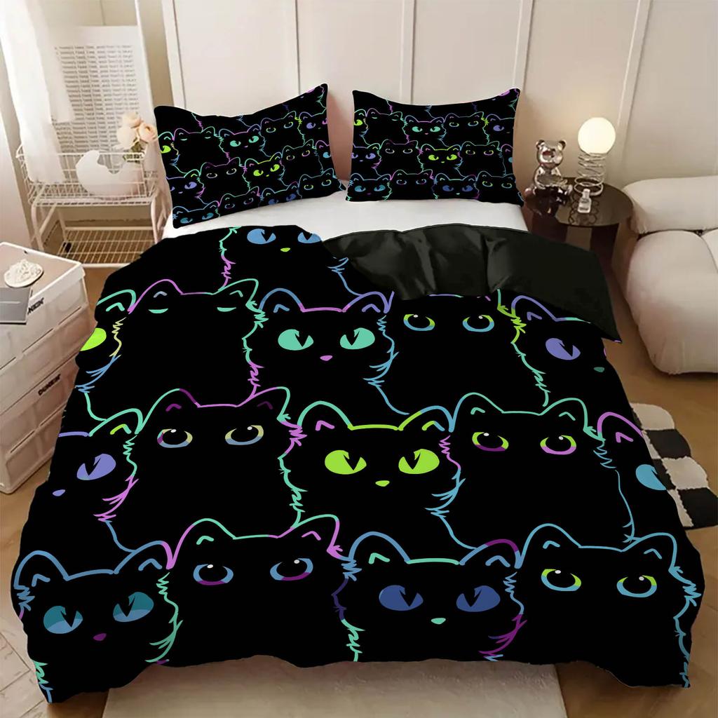 Set Copripiumino Gatto Cartone Animato Stampa 3D Coperta Trapunta Tre Pezzi Stampa Letto