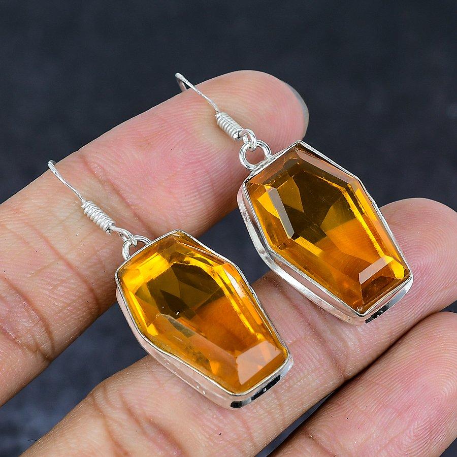 Honey Topaz Gemstone Handmade 925 Sterling Silver Jewelry Earring 1.77" g3P93