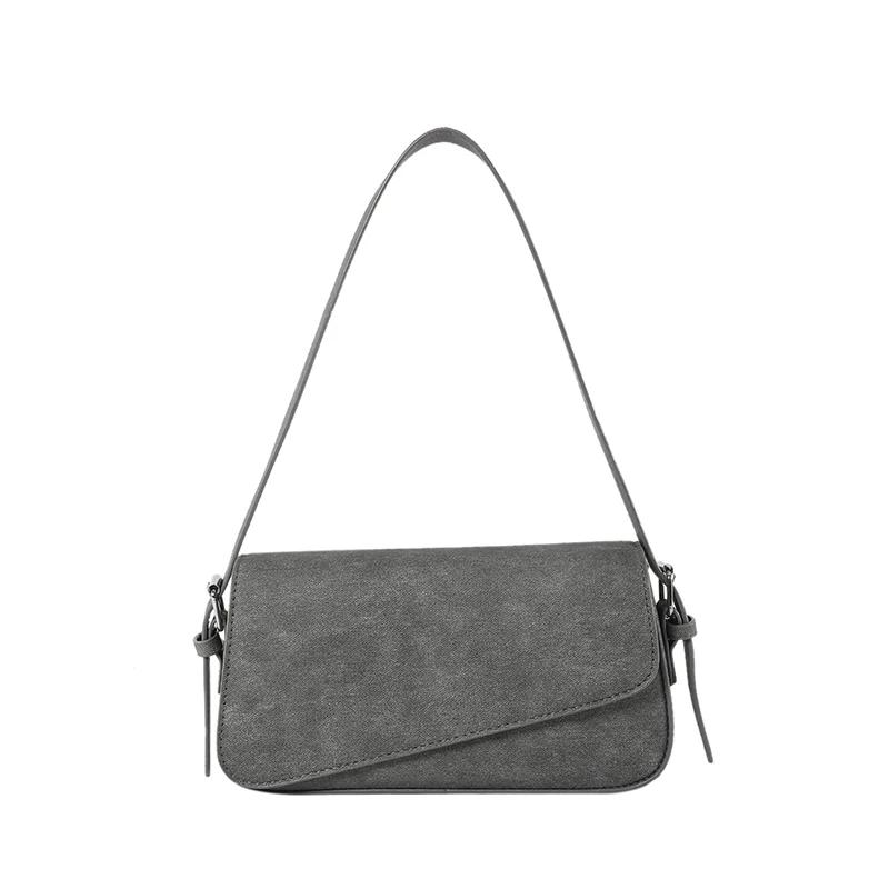 Bolso de hombro de PU con solapa sólida para mujer, botón con línea de costura, bolso para toda ocasión, bolsos de moda
