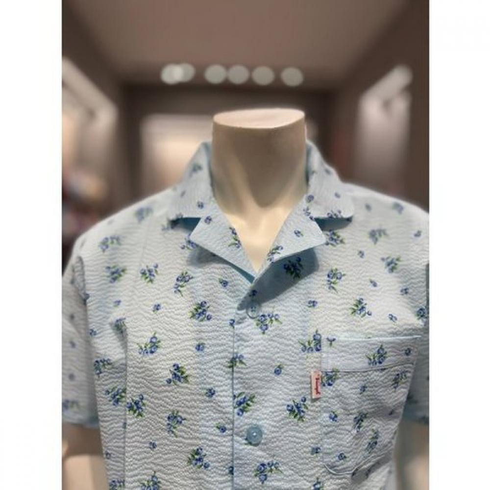 Triumph 100  Cotton Mini Ripple Blueberry Short Sleeve Men S Pajama Blue  Tempj2