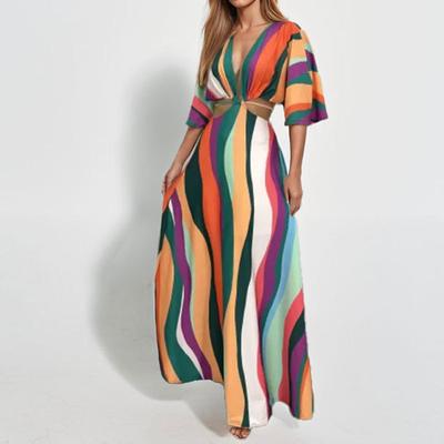 Rochie Nouă de Primăvară pentru Femei, Imprimată, Sexy, cu Decolteu Adânc în V și Bretele Expuse pe Talie