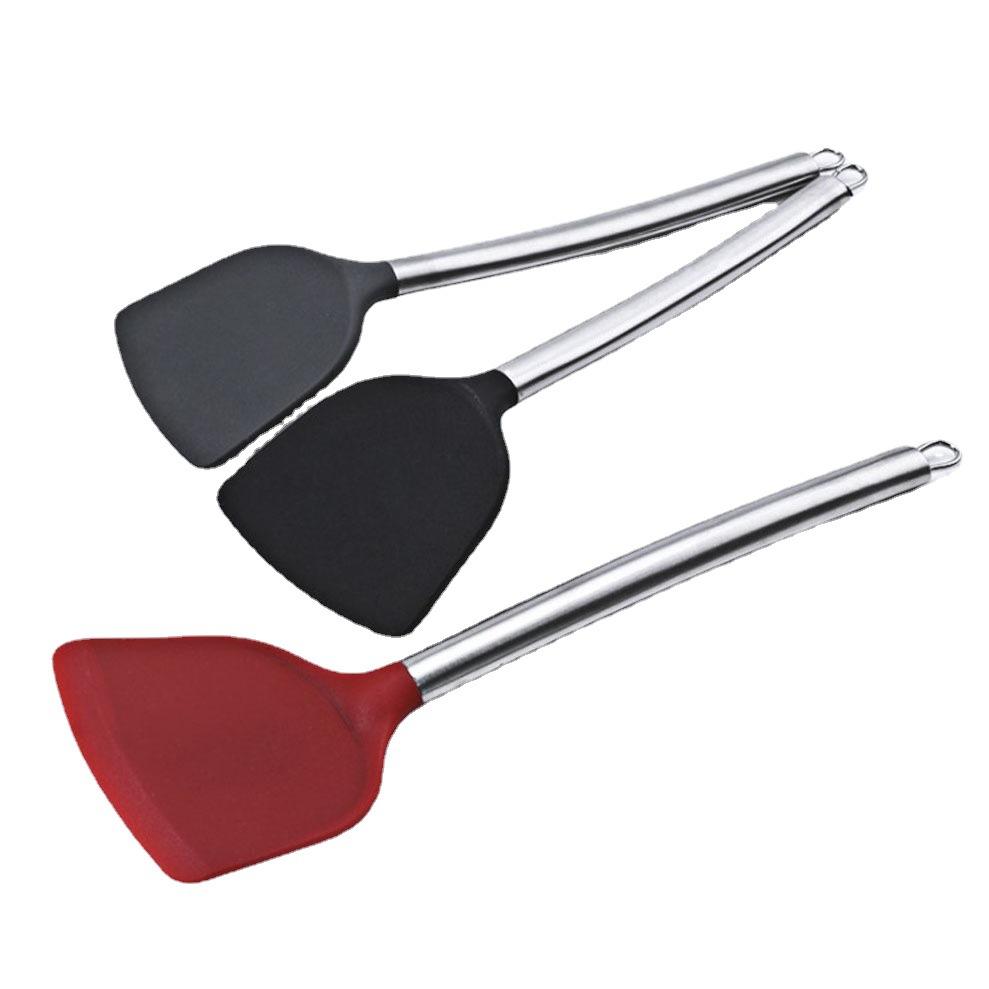 

Силиконовая жаростойкая кухонная лопатка большого размера с ручкой из нержавеющей стали, кухонные принадлежности, кухонные инструменты red