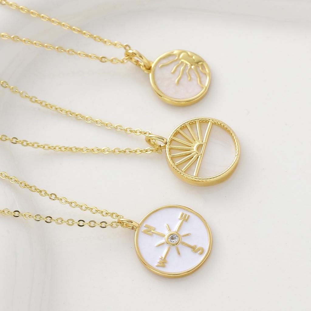 Zircon-studded Rare Vintage-style Shell-shaped Sun Pendant Necklace