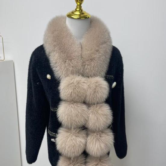 Women Scarf Solid Color Soft Imitation Fox Fur Shawl with Plush Balls
