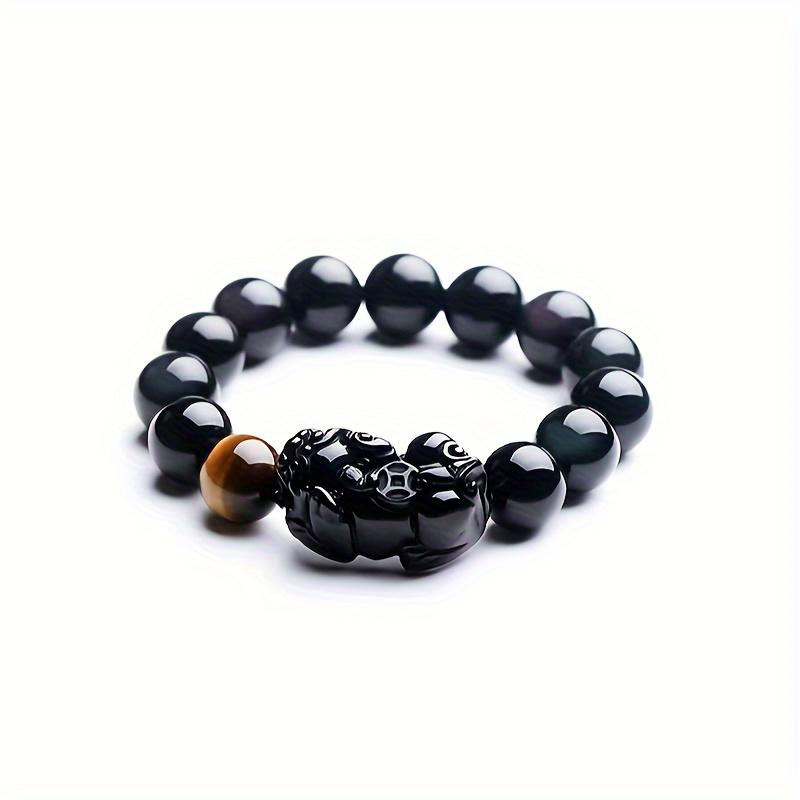 1 piece 10/12mm obsidian bracelet, feng shui obsidian fortune bracelet, Women s and Men s elastic obsidian bracelet, bracelet 12mm
