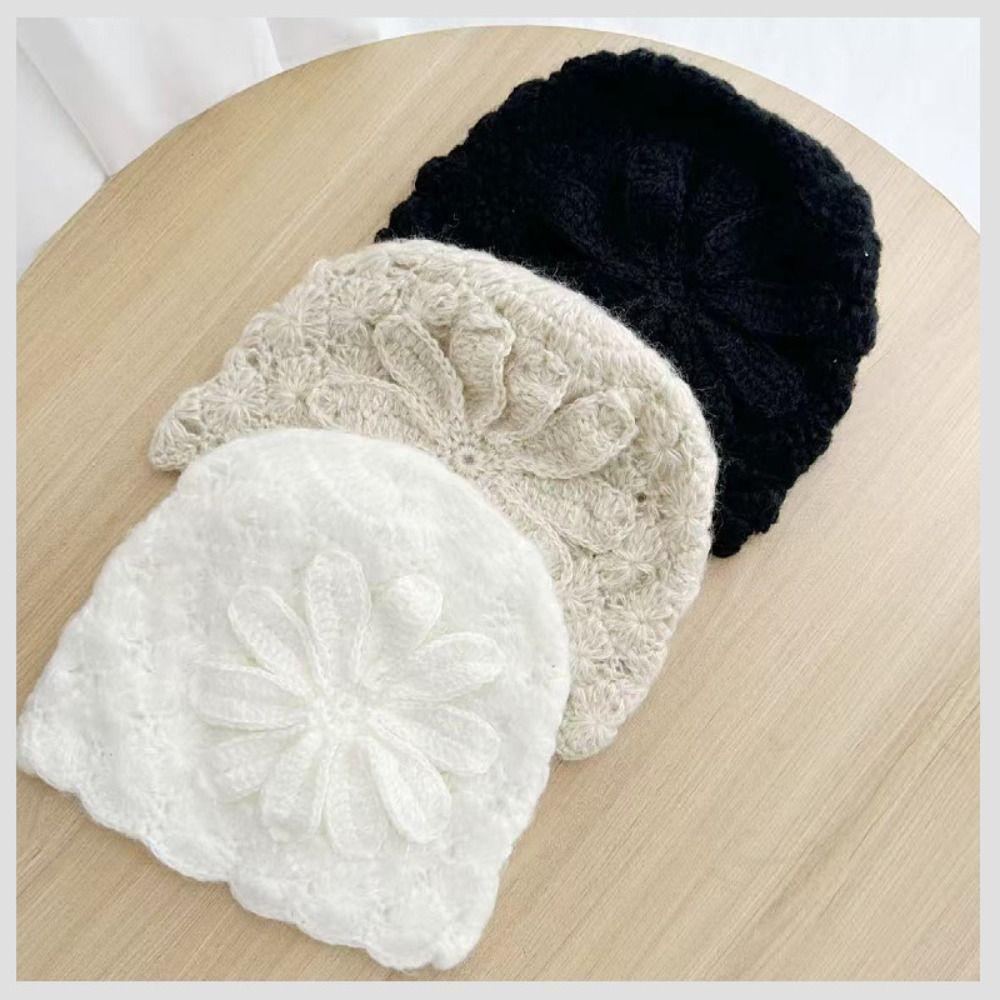 Bohemian Style Crochet Flower Hat Handmade Hollow Out Knitted Hat Casual Beanies Hat Girls