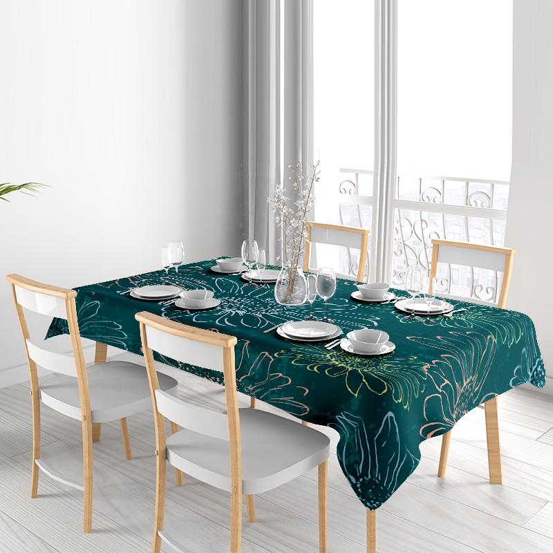 Green Floral Tablecloth Home Decor Dining Cover Soft Matte Print for Kitchen Easy Washable Large Size 180x240cm (Turquoise)
