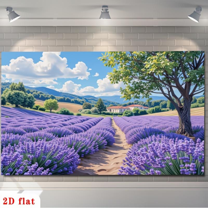 2D Plane, 1 Piece of Serene Lavender Field Flower Valley Mountain Scenery Polyester Background Fabric, for Use In a Room