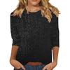 Women Tops Slim Fit Sequin Embellished Round Neck 3/4 Sleeves T-Shirt Loose Fit Solid Color Pullover Tops Daily Wear