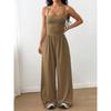 Solid Color Halter Sleeveless Ruched High Waist Wide Leg Casual Jumpsuit
