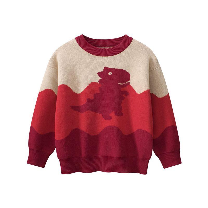 27kids K-style Children's Clothing Spring and Autumn Children Dinosaur Sweater Boys' round Neck Knitwear Baby Boys' 100% Cotton Coat