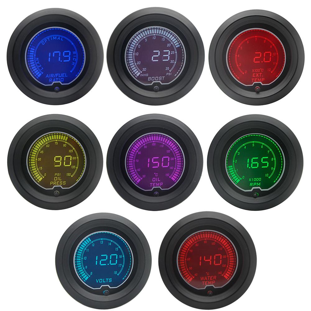 52mm Boost/Water temp/Oil temp/Volt/Tachometer/EGT/Air Fuel ratio/Oil Pressure Gauge LCD Digital 7 Color Display