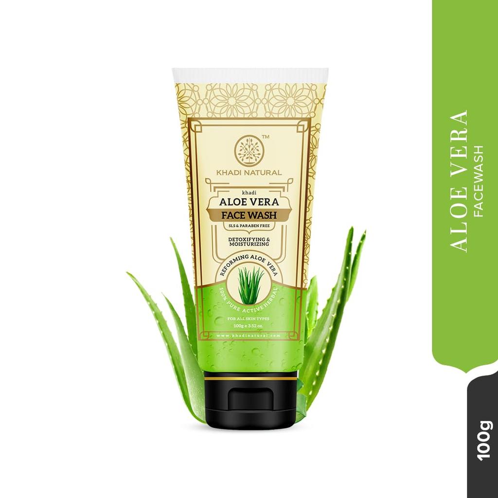 KHADI NATURAL Żel do mycia twarzy z aloesem 100 ml Opakowanie | Detoksykujący i nawilżający dla wszystkich typów skóry