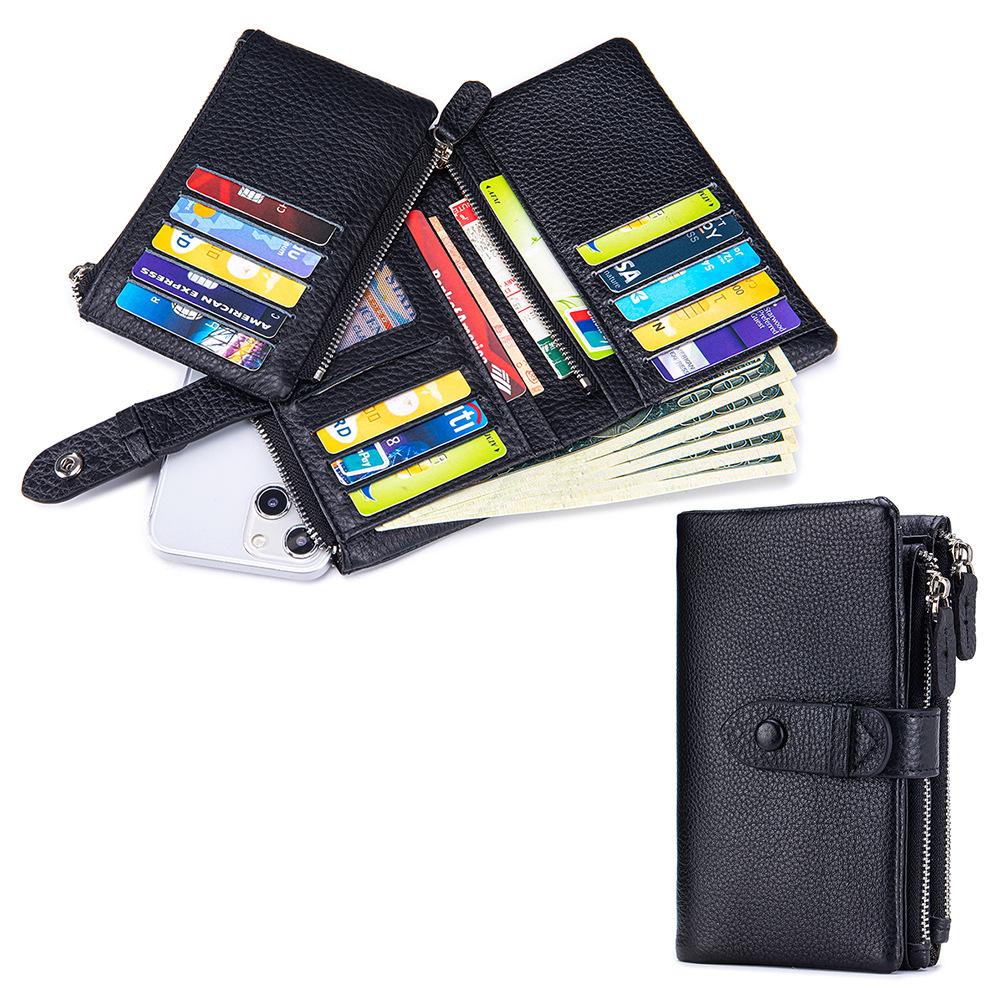 

Новый женский кошелек из мягкой кожи высокого класса, короткий, большой вместимости, модный складной маленький кошелек, съемный кардхолдер чёрный