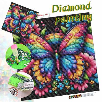 DIY Diamond Painting Canvas Kit for Adults Butterfly Rainbow Rhinestone Craft for Stress Relief Living Room Wall Decoration Gift