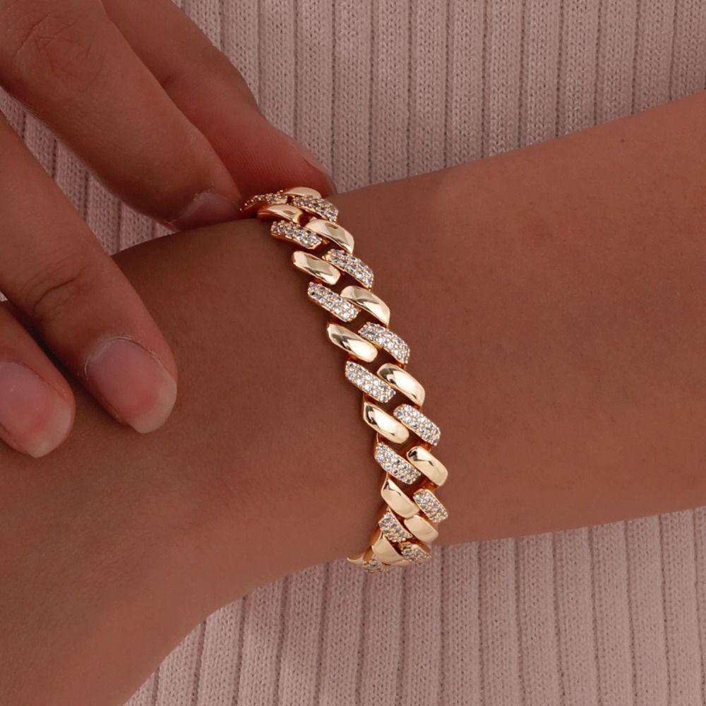 Jewelry Block Chain Bracelets Waterproof Cubic Zirconia Bangle  Jewelry Accessories