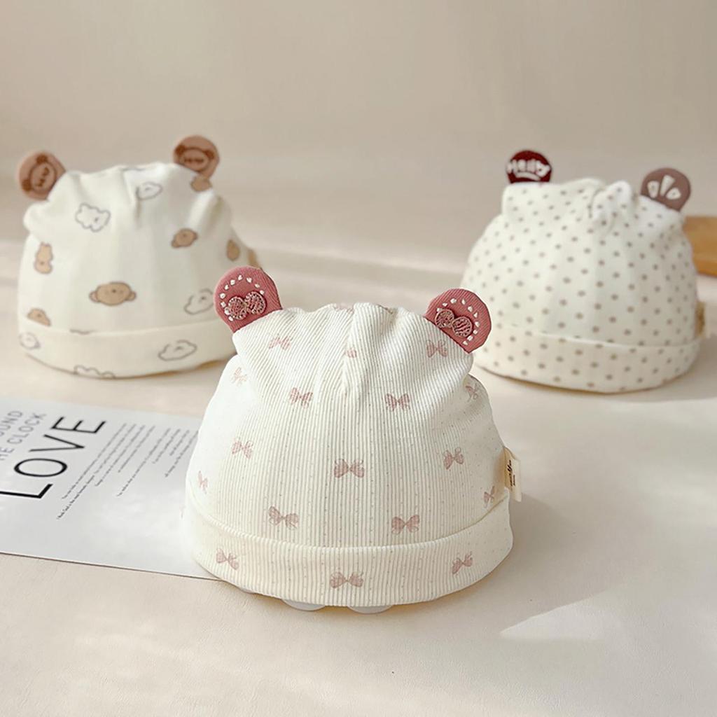 Soft Cotton Newborn Hat Cute Bear Bow Baby Fetal Cap Spring Autumn Infant Girl Boy Beanie 0-3 Months