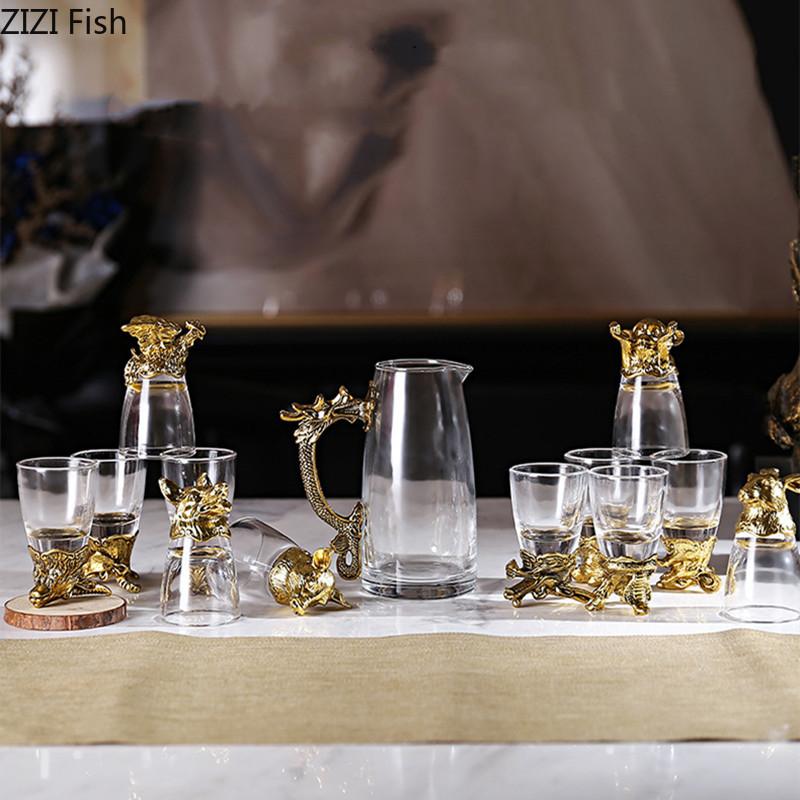 Twelve Zodiac Liquor Wine Glass Set Household Small Wine Glasses Hip Flasks Chinese Imitation European Drinkware Exquisite Gift
