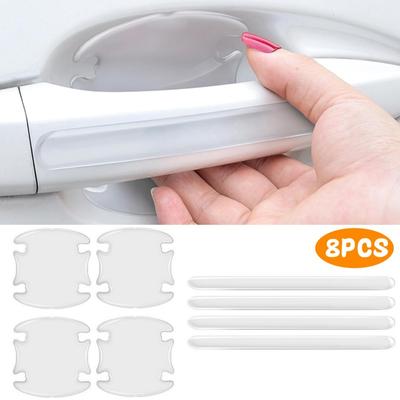 8PCS Universal Car Door Handle Protector Door Cup Protective Films Clear Stickers Anti Scratch Decals Strips Bumper Scuff Plate