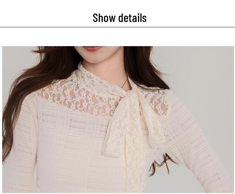 Women's Spring High Neck Lace Base Layer Tee, Slim Fit Long Sleeve Top, Unique and Stunning