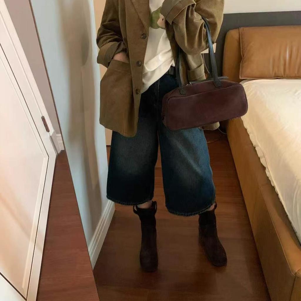 Sheepskin Version~ 2025 Autumn and Winter New Round Head Simple Suede Martin Boots Women's Genuine Leather Korean Version Sleeve Versatile Short Boots