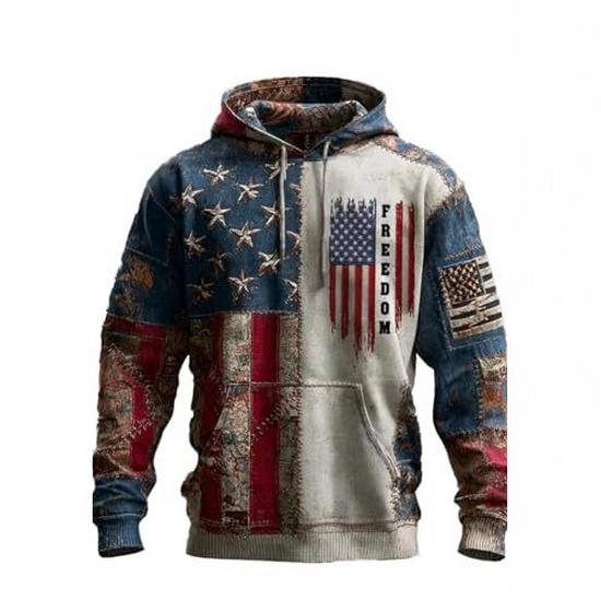 Men's Retro American Flag Print Hoodie