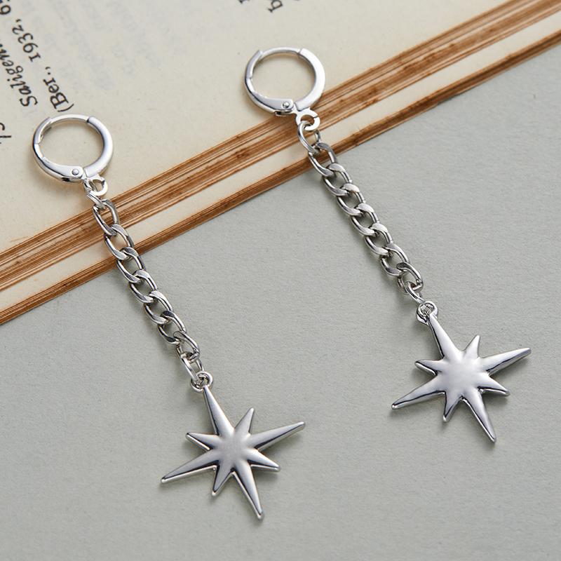 Y2K Punk Hottie Octagonal Star Long Drop Earrings Women's Hip Hop Gothic Harajuku Retro Style Party Gift Accessories
