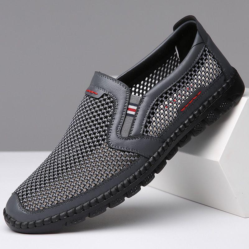 Summer new mesh shoes breathable men's soft leather shoes Doudou casual shoes one-pedal shoes