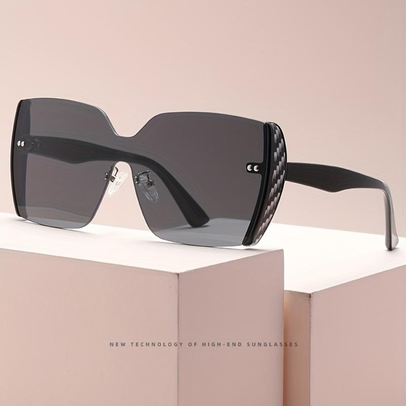 Fashion Sunglasses For Women Oversized Square Frame Retro Color Gradient Uv Blocking Single Lens Trendy Eyewear