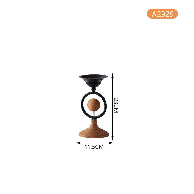 

European Style Iron & Wood Candle Holder: Luxurious Zen Decor with Antique Craftsmanship.