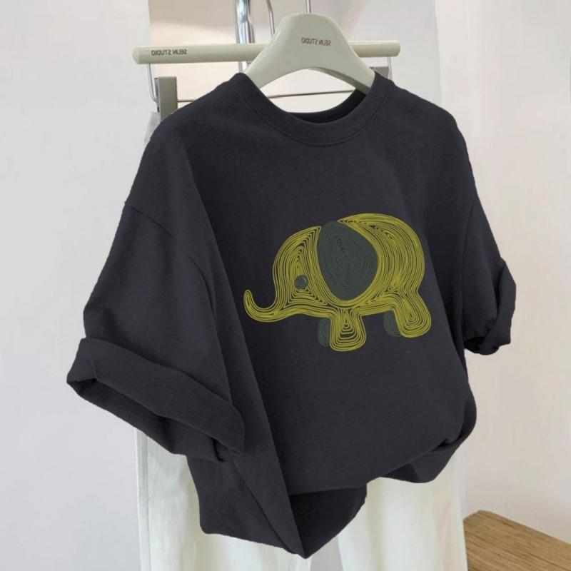 Fashionable Round Neck Short Sleeve Pullover 2025 New Women's Printed Loose Casual Versatile Elegant and Comfortable Top