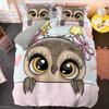 Kawaii Cartoon Owl Duvet Cover Set Full Queen King Size Owl Bedding Set for Girls Boys Brown Owl Cartoon Animal Comforter Cover