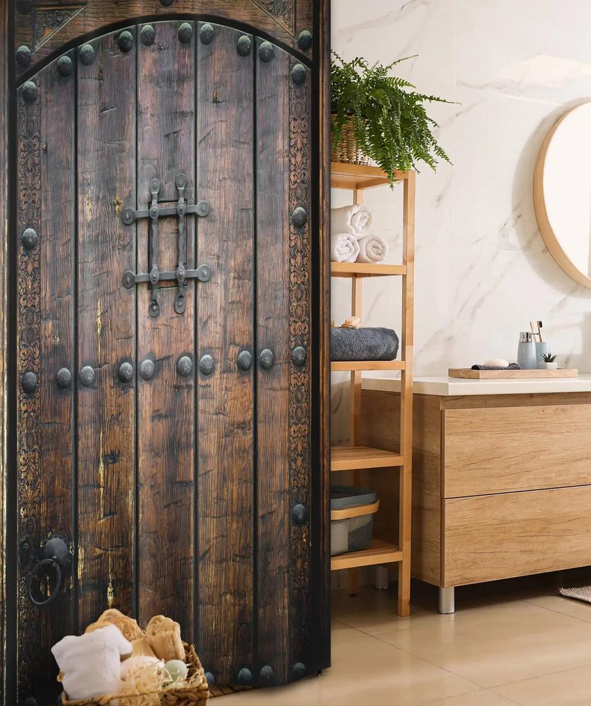 Medieval Shower Curtains Rustic Wood Shield on Medieval Castle Gate Bath Curtain Wooden Door Historical Vintage Home Bathroom