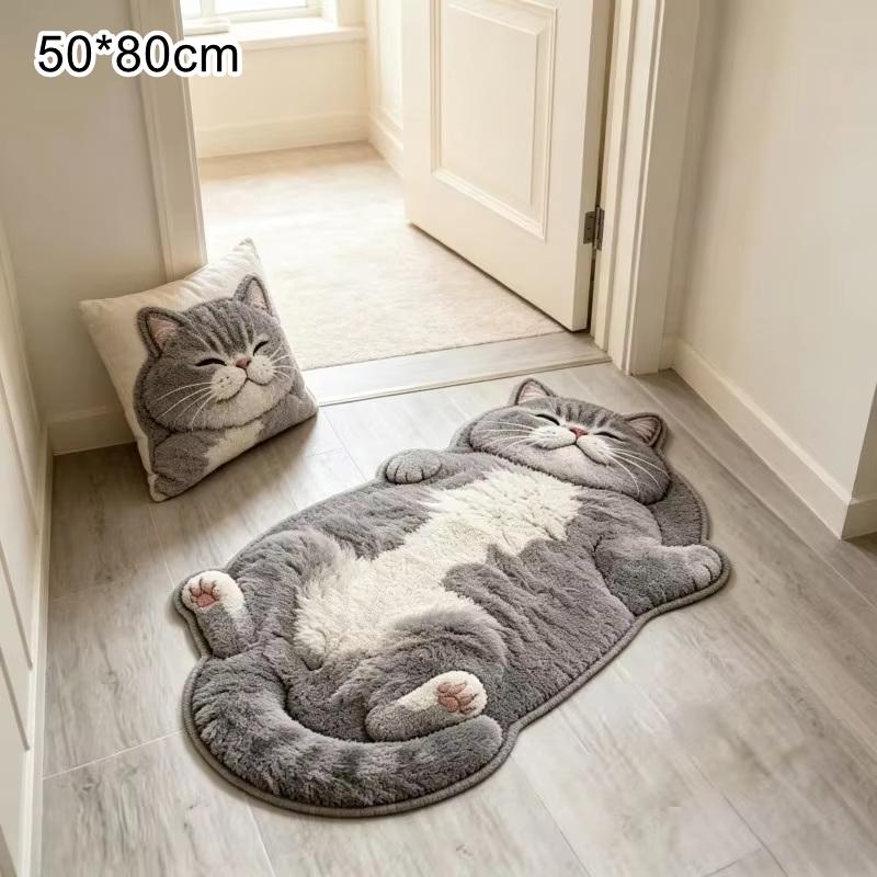 Adorable Fun Cat-Shaped Area Rug Stylish Unique Home Decor Carpet For Living Rooms Cartoon Bedrooms Bedsie Floor Mat Soft Plush