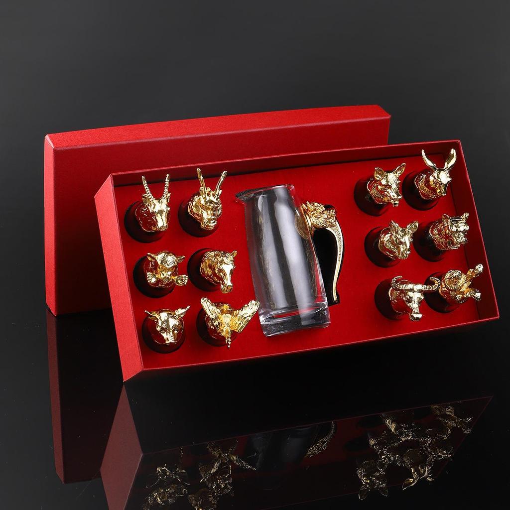 Set di Calici da Vino Animali dello Zodiaco - Classici Calici Regalo di Capodanno per la Casa, Set da Vino Bianco One-Bite