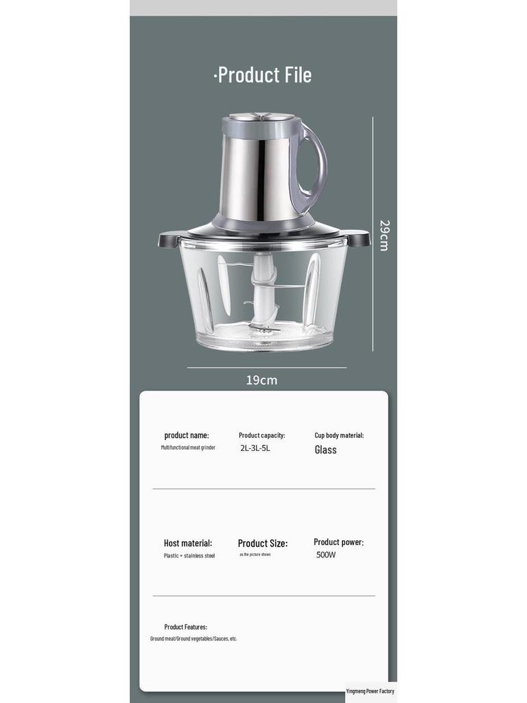 German Multifunctional Meat Grinder and Food Processor with Transparent Glass Cup for Garlic and Chili