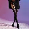 Women Sexy Stockings Transparent Oil Shiny Glossy Sockings Lace Peony Garter Socks Open Crotch High Socks Exotic Lingerie