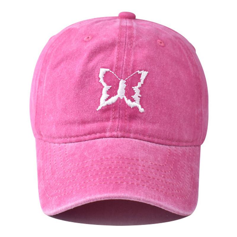 Niedliche Baseballkappe mit Schmetterlingsstickerei für Frauen Mädchen Rosa Sommerkappe Gewaschene Baumwolle
