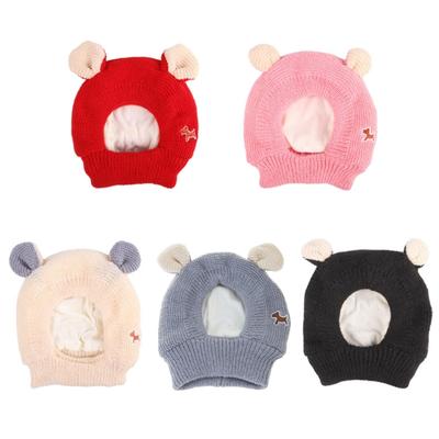 Süße Strickmütze mit Ohren für Katzen und Hundewelpen, warme Winterkopfbedeckung, 3D-Kostümhut