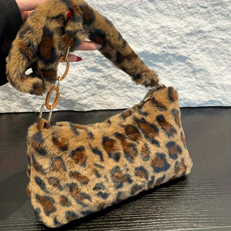 Women'S Leopard Print Fluffy Shoulder Bag Perfect for Casual or Formal Occasions, Casual Shoulder Bag | Leopard Print Design