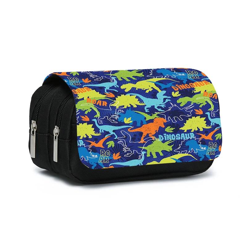 Dinosaur Print Double Layered Flip Pen Case for Boy and Girls Best Gifts 3D Cartoon School Supplies Pencil Bags for Children