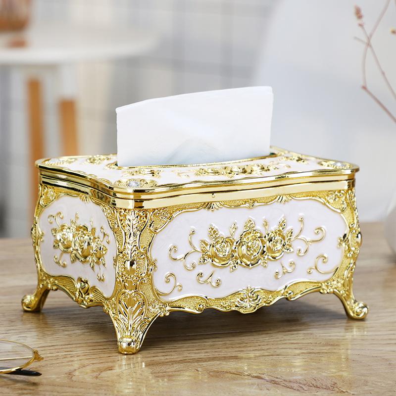 European-style Tissue Box Living Room Desktop Tissue Box Retro LuxuryTissue Case Rose Patterned Napkin Holder Home Decoration