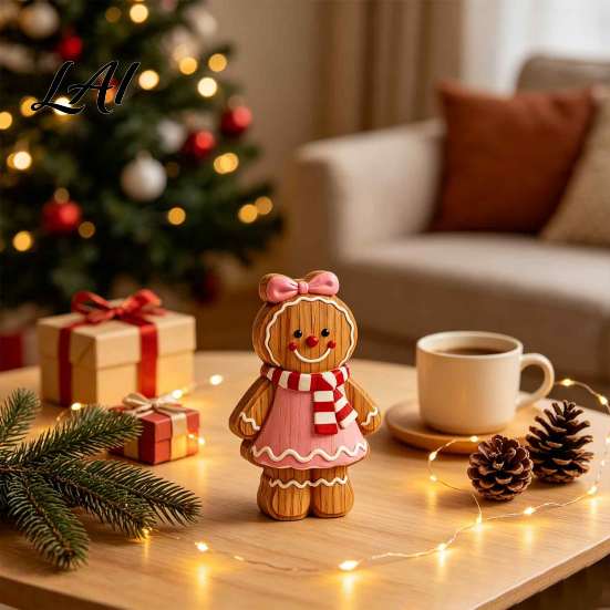 Christmas Gingerbread Man Ornaments Cartoon Wooden Ornament Double-sided Printed Desktop Tabletop Figurines Holiday Decor Decorative Craft for Home
