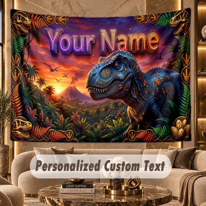 Dinosaur (50) Theme Personalized Tapestry Custom Name Text Wall Hanging Tapestry Home Background Decoration